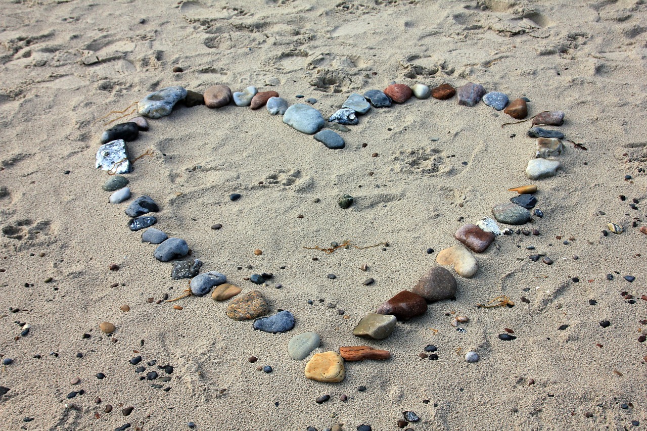 Beach with heart stones