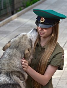 girl with big dog