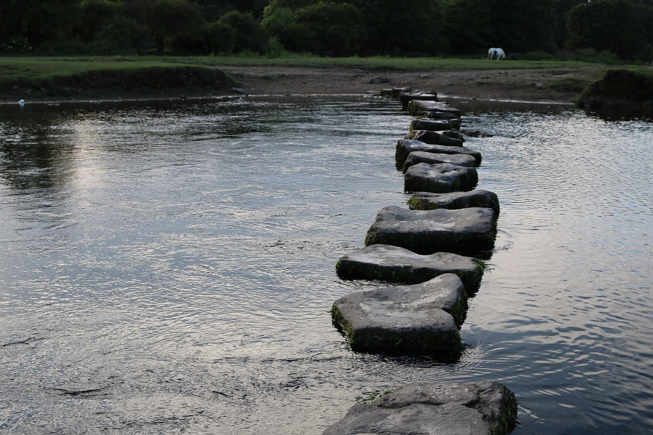 stepping stones across a river